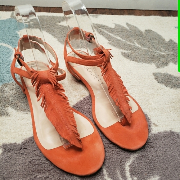 Sole Society orange leather feather sandals sz 6 - Picture 1 of 8